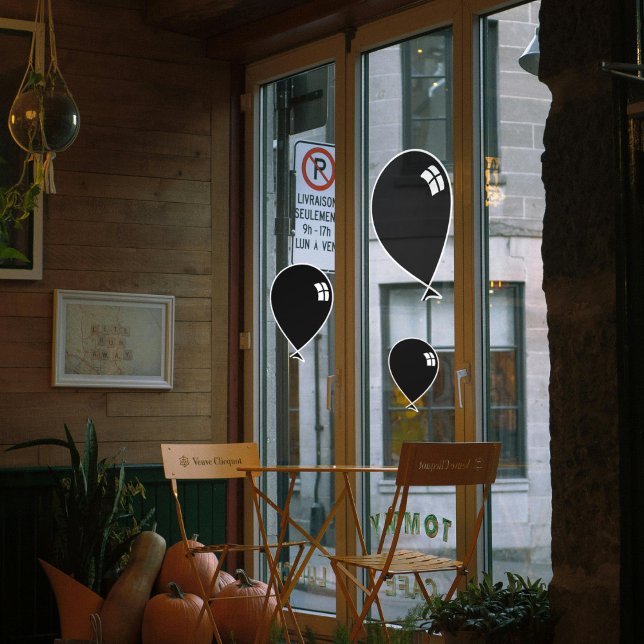 Black Happy Balloons Three Sizes Window Cling (Halloween decor ideas...)