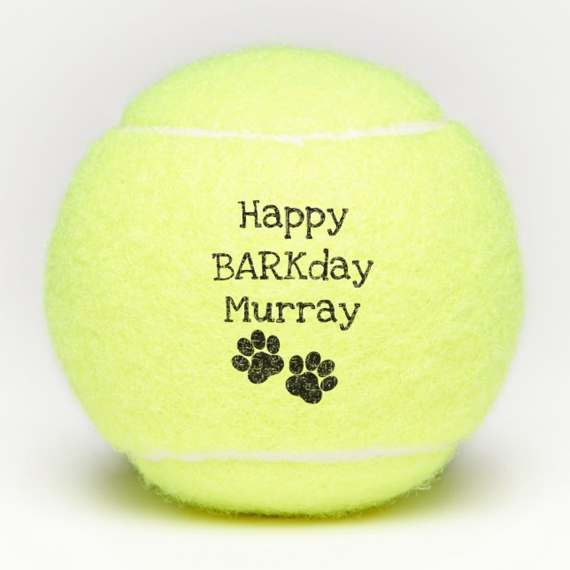 Black Happy Barkday Birthday Pet Dog Toy Tennis Balls (Front)