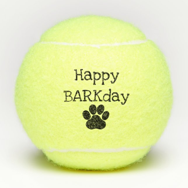 Black Happy Barkday Birthday Pet Dog Toy Tennis Balls (Front)