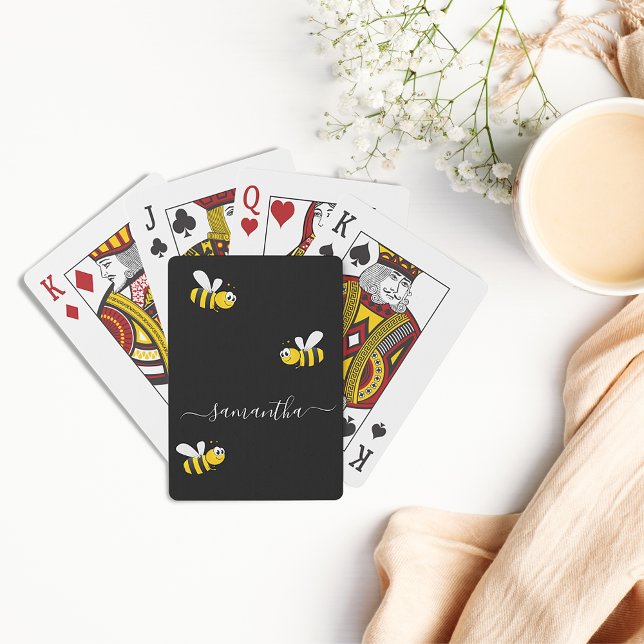Black happy bumble bees summer fun humor name playing cards (Creator Uploaded)
