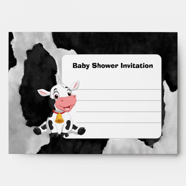 Black Happy Cow Baby Shower Invitation  Envelope (Front)