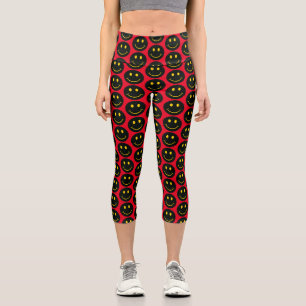 Black Happy Face Capri Leggings