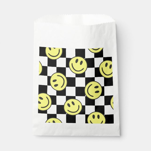 black happy face check groovy favour bag (Front)