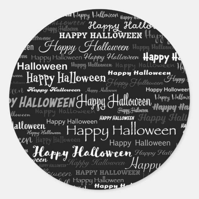 Black Happy Halloween Modern Typography Classic Round Sticker (Front)