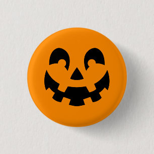 Black Happy Halloween Pumpkin Face Shape On Orange 3 Cm Round Badge