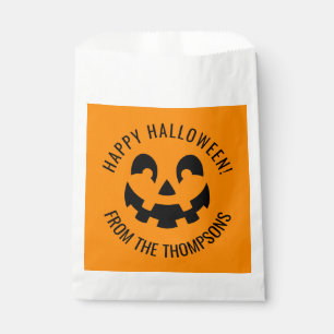 Black Happy Halloween Pumpkin Face Shape On Orange Favour Bag