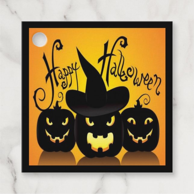 Black Happy Halloween Pumpkins Favour Tags (Front)