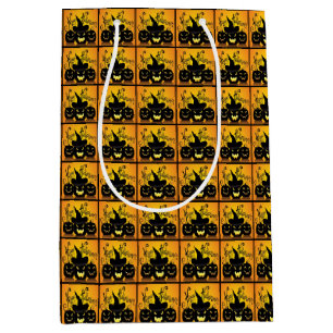 Black Happy Halloween Pumpkins Medium Gift Bag