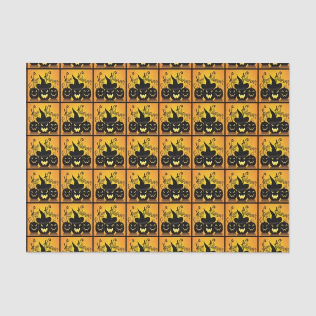 Black Happy Halloween Pumpkins Tissue Paper (Front)
