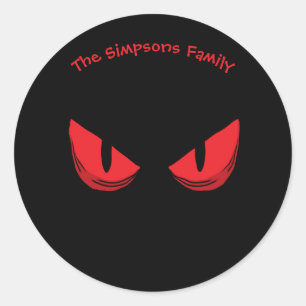 Black Happy Halloween Scary Staring Red Eyes Clas Classic Round Sticker