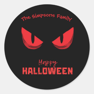 Black Happy Halloween Scary Staring Red Eyes  Classic Round Sticker