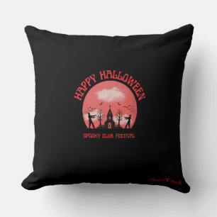 Black Happy Halloween Spooky Club Festival Throw Cushion