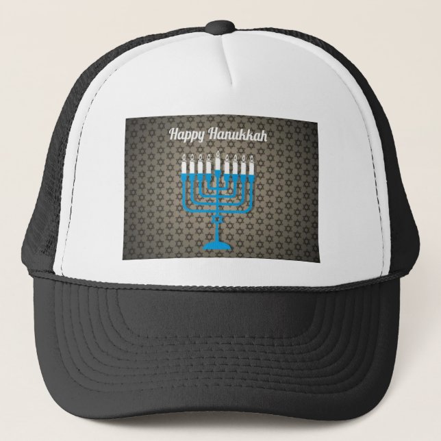 black happy hanukkah trucker hat (Front)
