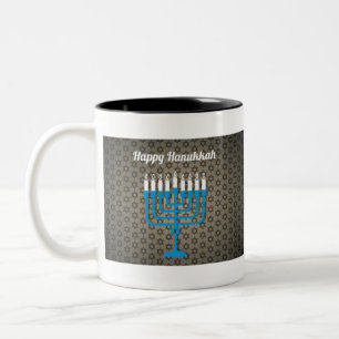 black happy hanukkah Two-Tone coffee mug