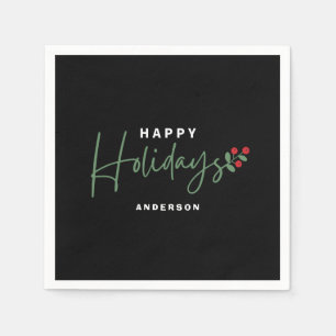 Black Happy Holiday Napkin