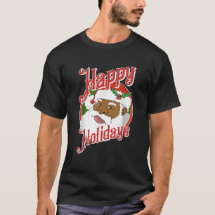 Black Happy Holidays African American Santa Claus  T-Shirt