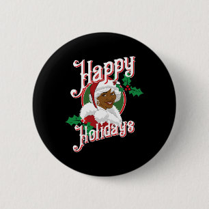 Black happy holidays african american santa mrs cl 6 cm round badge