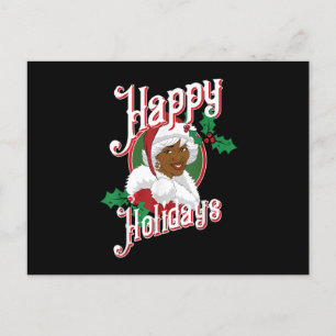 Black Happy Holidays African American Santa Mrs Cl Postcard