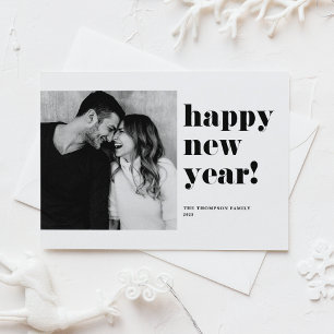 Black Happy New Year 2022 Bold Typography Photo Holiday Card
