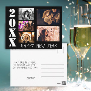 Black Happy New Year 2023 5 Photo Collage Postcard