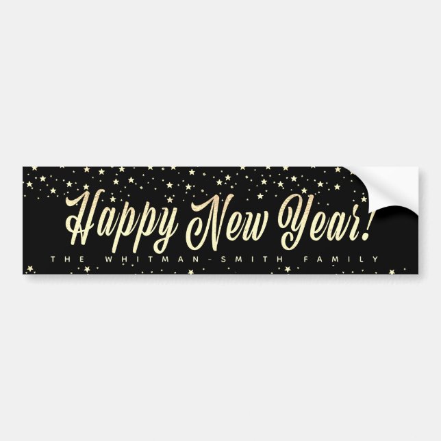 Black Happy New Year Bumper Sticker (Front)