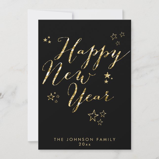 Black Happy New Year Cards Gold Foil (Front)