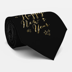 Black Happy New Year Tie Gold Foil