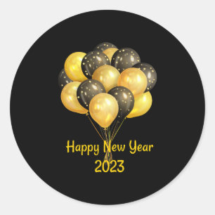Black Happy New Years 2023 Classic Round Sticker