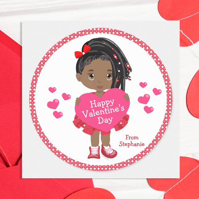 Black Happy Valentine's Day Classic Round Stick Sticker (Creator Uploaded)
