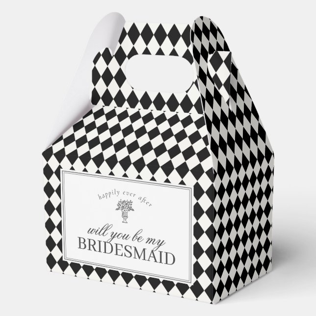 Black Harlequin Chequered Bridesmaid Proposal Box (Front)