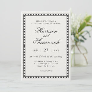 Black Harlequin Chequered Rehearsal Dinner Invitation
