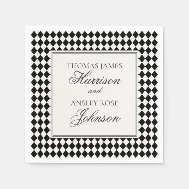 Black Harlequin Chequered Wedding Napkin (Front)