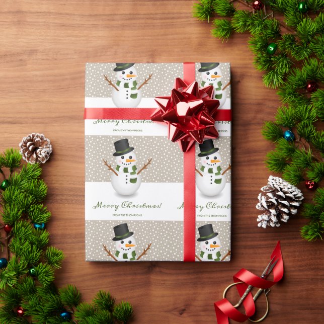 Black Hat Snowman Beige Background Merry Christmas Wrapping Paper (Holiday Gift)