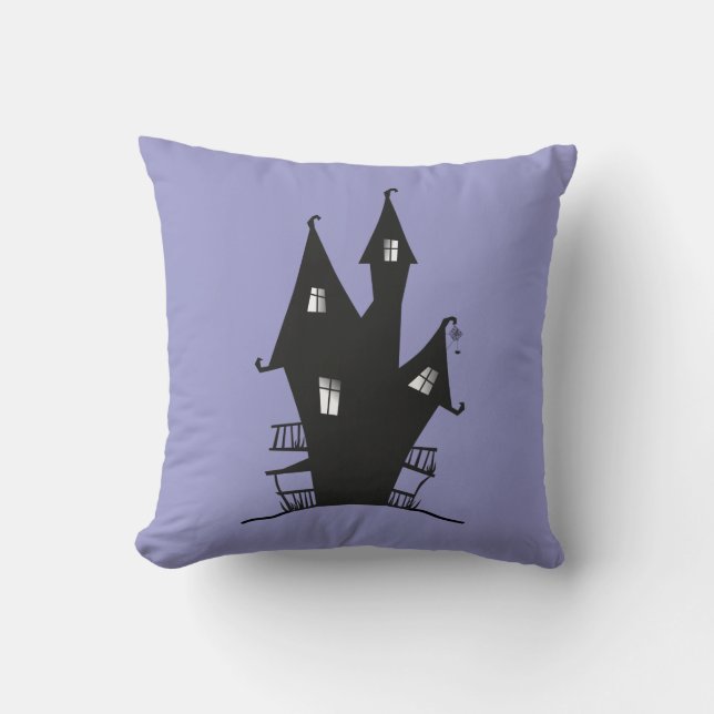 Black Haunted House on Purple Background Cushion (Front)