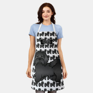 Black Havanese Cute Cartoon Dog & Custom Name Apron