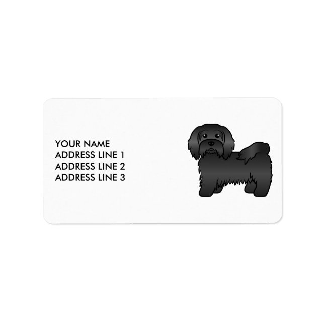 Black Havanese Cute Cartoon Dog & Custom Text Label (Front)