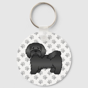 Black Havanese Cute Cartoon Dog Illustration Key Ring