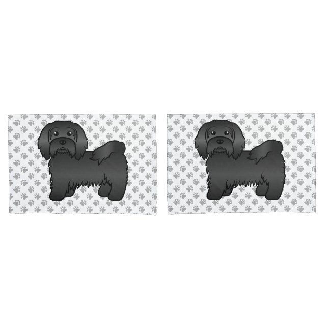 Black Havanese Cute Cartoon Dog Illustration Pillowcase (Front-Set)