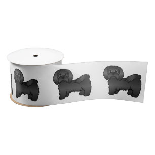 Black Havanese Cute Cartoon Dog Illustration Satin Ribbon