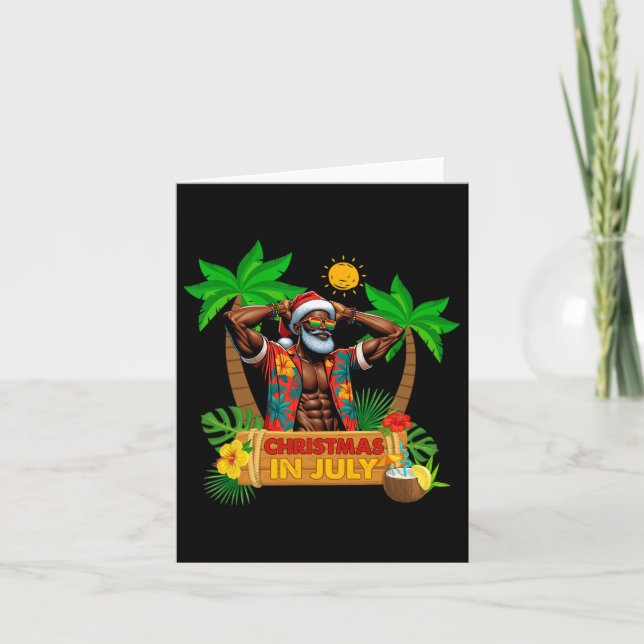 Black Hawaiian Santa Sungles Christmas In July Sum Card (Front)