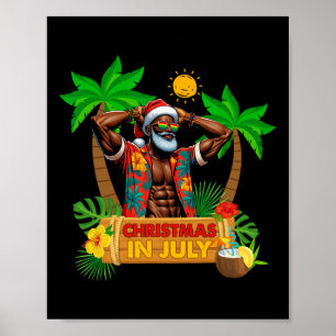 Black Hawaiian Santa Sungles Christmas In July Sum Poster