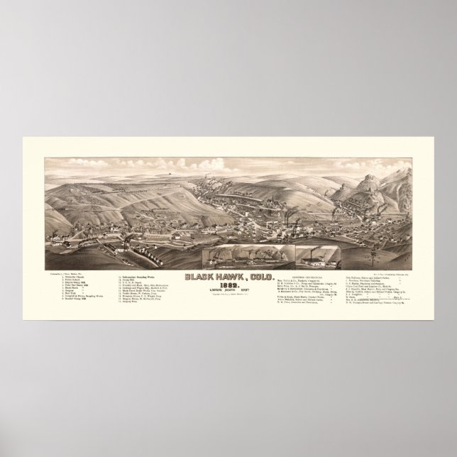 Black Hawk, CO Panoramic Map - 1882 Poster (Front)