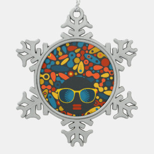 Black Head Woman #1 Snowflake Pewter Christmas Ornament