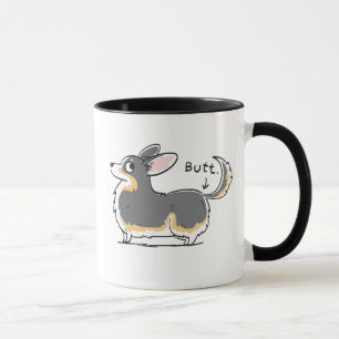 Black-headed Tri Pembroke Corgi (w/ Tail) Butt Mug