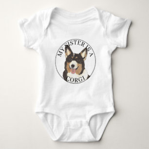 Black Headed Tricolor Corgi Dog Big Sister Baby Bodysuit
