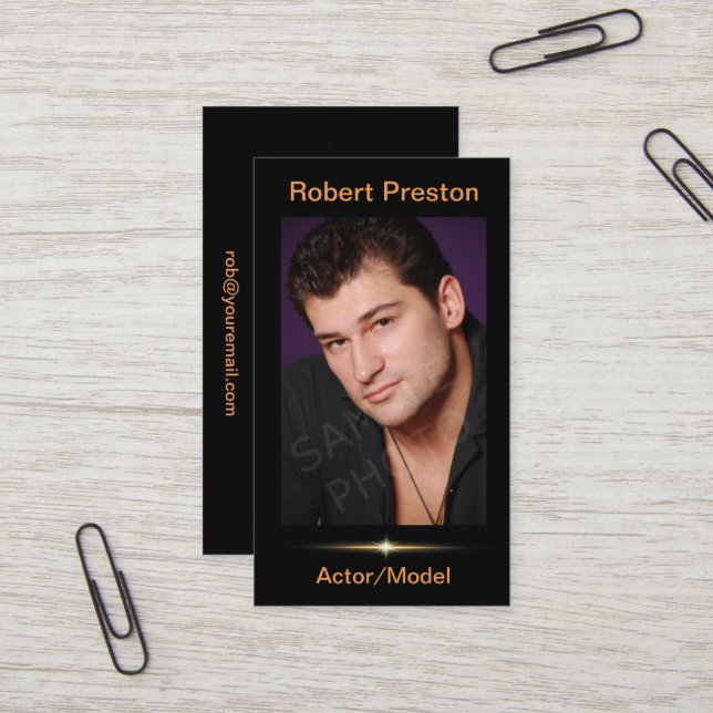 Black Headshot Business Card Template (Front/Back In Situ)