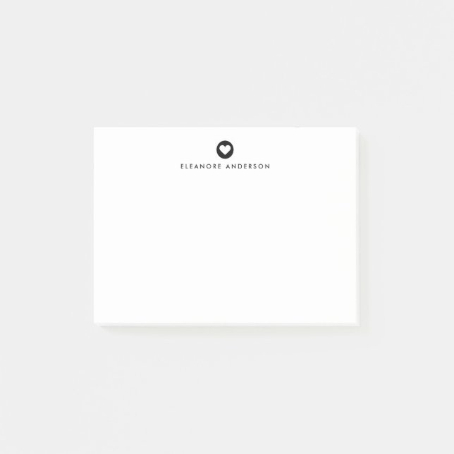 Black | Heart Accent Personalised Post-it Notes (Front)