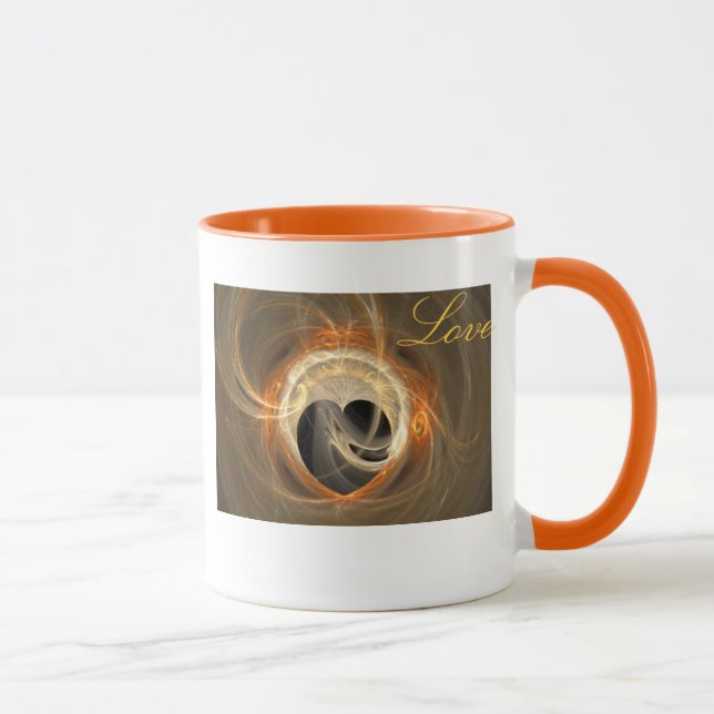 Black Heart and Golden Swirl Fractal with Love Mug (Right)