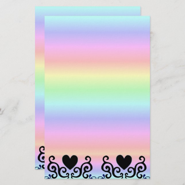 Black Heart and Lily on Rainbow Stationery (Front/Back)