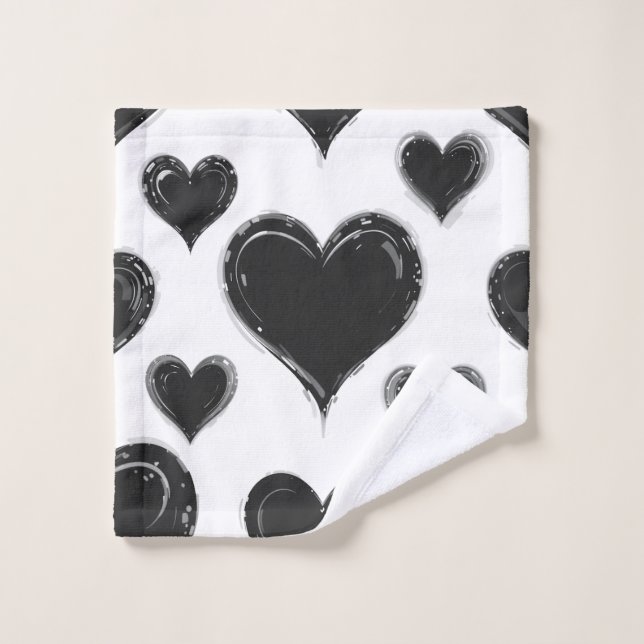 Black Heart Bath Towel Set (Wash Cloth)